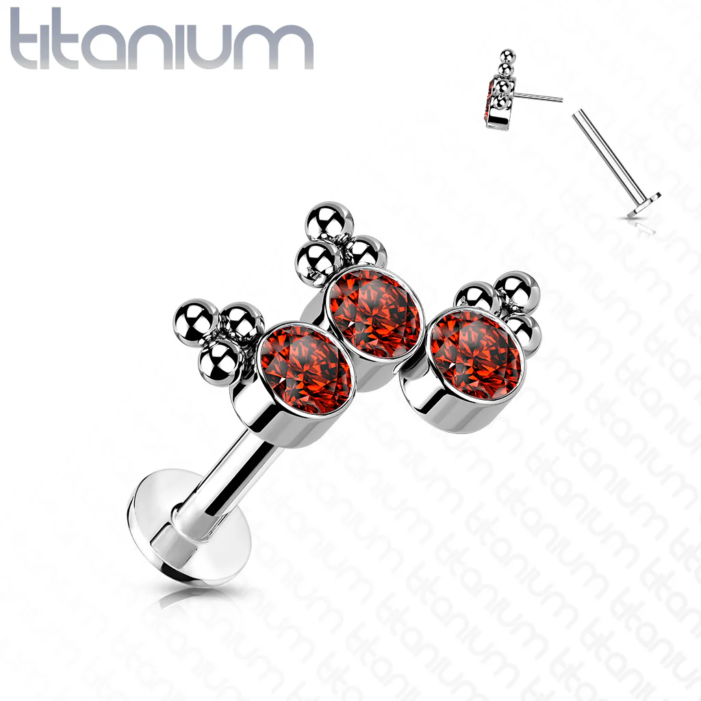 Titanium Threadless 3 Bezel Set Curved CZ Push in Labret Cartilage - Image 4