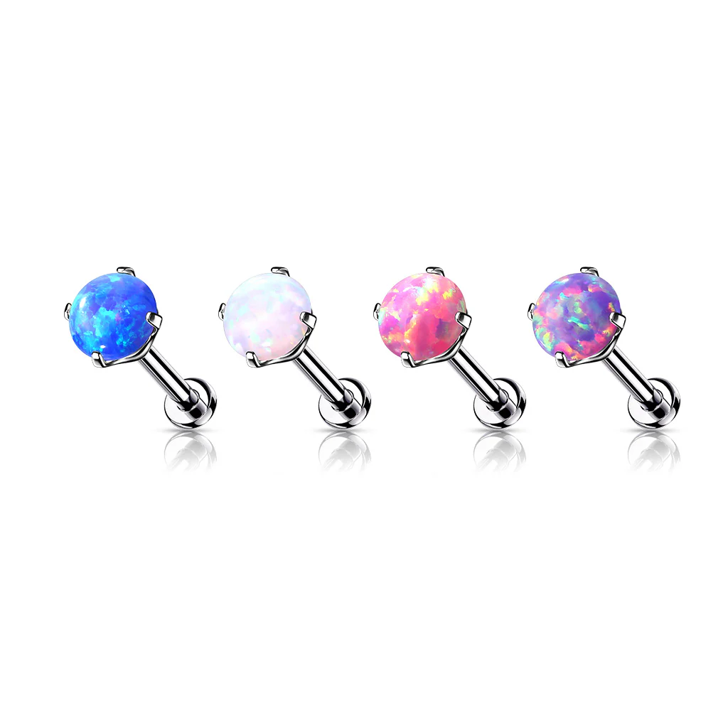 Titanium Threadless Push in Prong Set Opal Labret Cartilage - Image 3