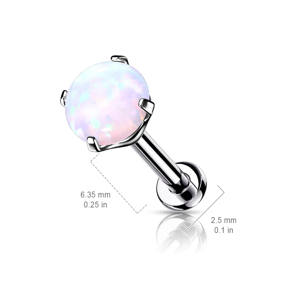 Titanium Threadless Push in Prong Set Opal Labret Cartilage - Image 4