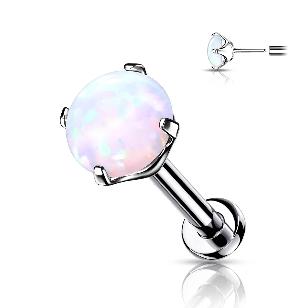 Titanium Threadless Push in Prong Set Opal Labret Cartilage - Image 7