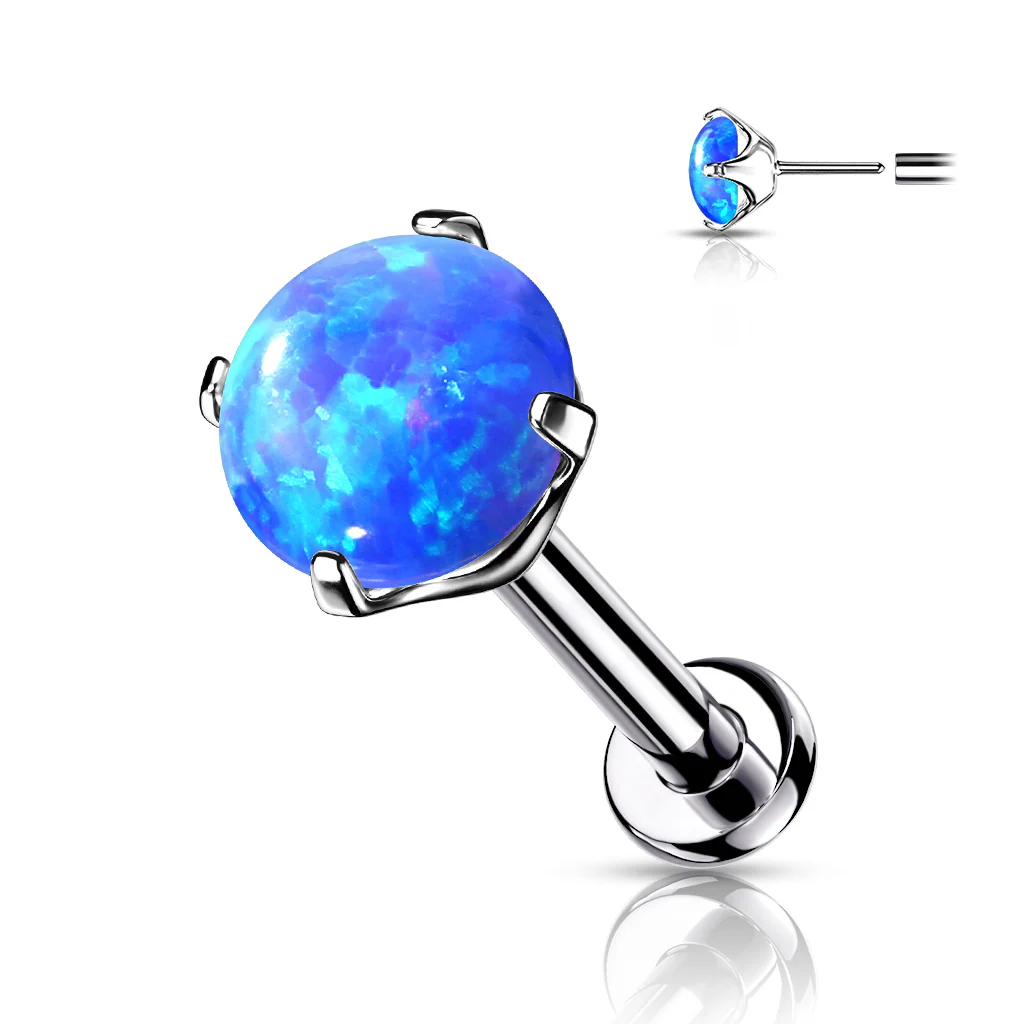 Titanium Threadless Push in Prong Set Opal Labret Cartilage - Image 8