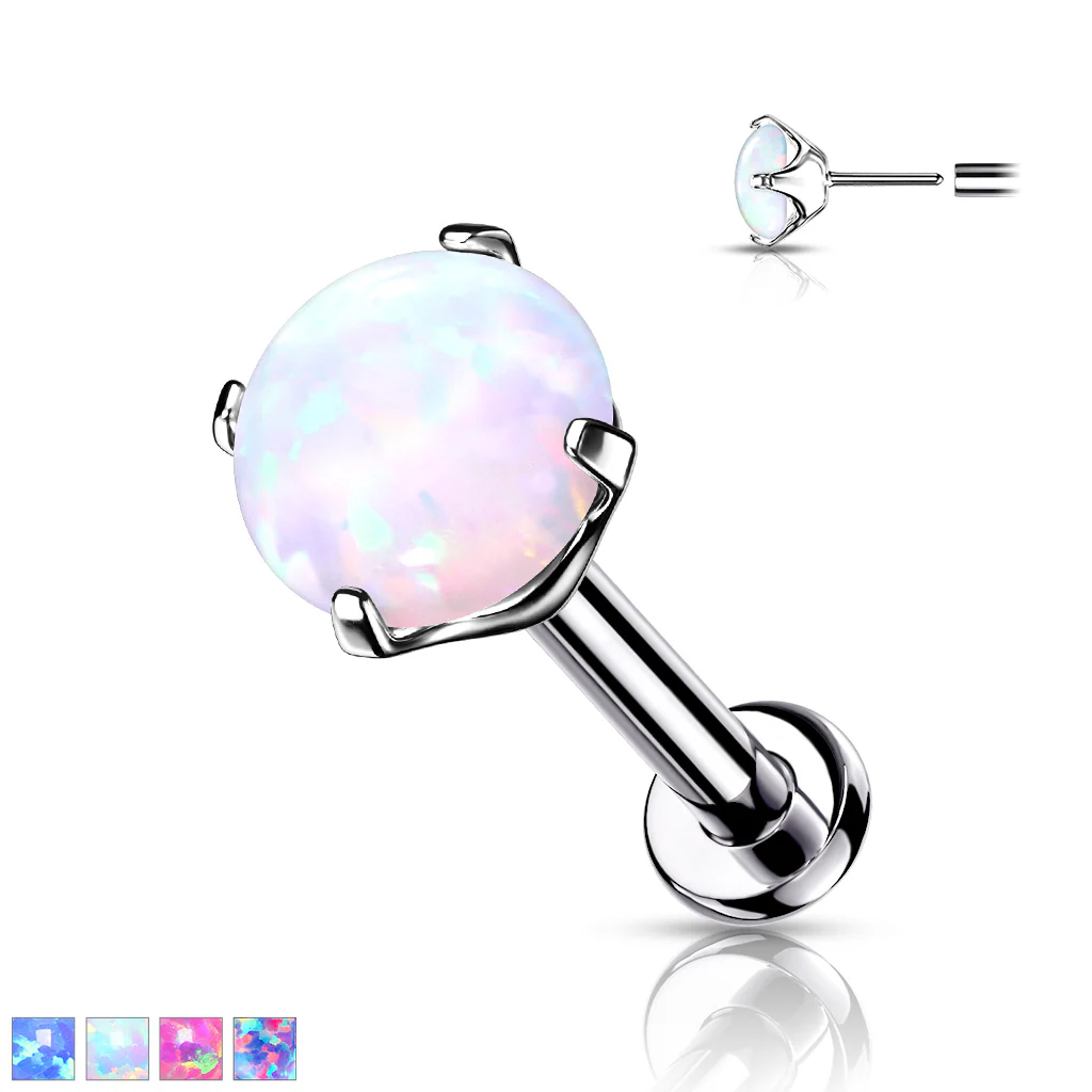 Titanium Threadless Push in Prong Set Opal Labret Cartilage - Image 9