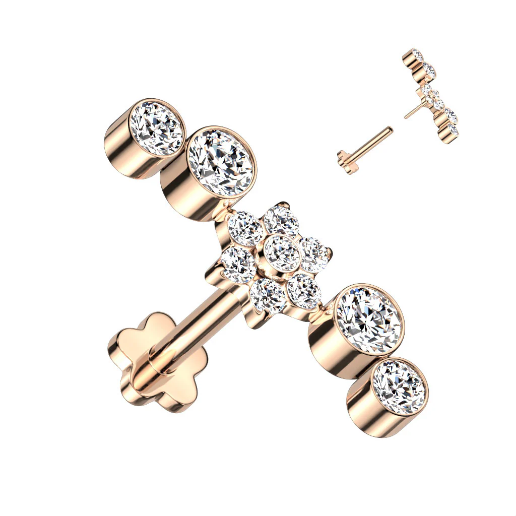 Titanium Threadless Push in CZ & Opal Flower Labret Cartilage - Image 3