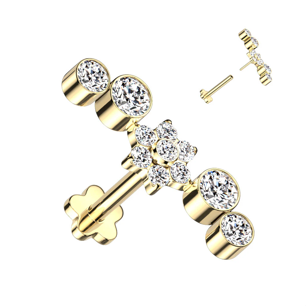 Titanium Threadless Push in CZ & Opal Flower Labret Cartilage - Image 5