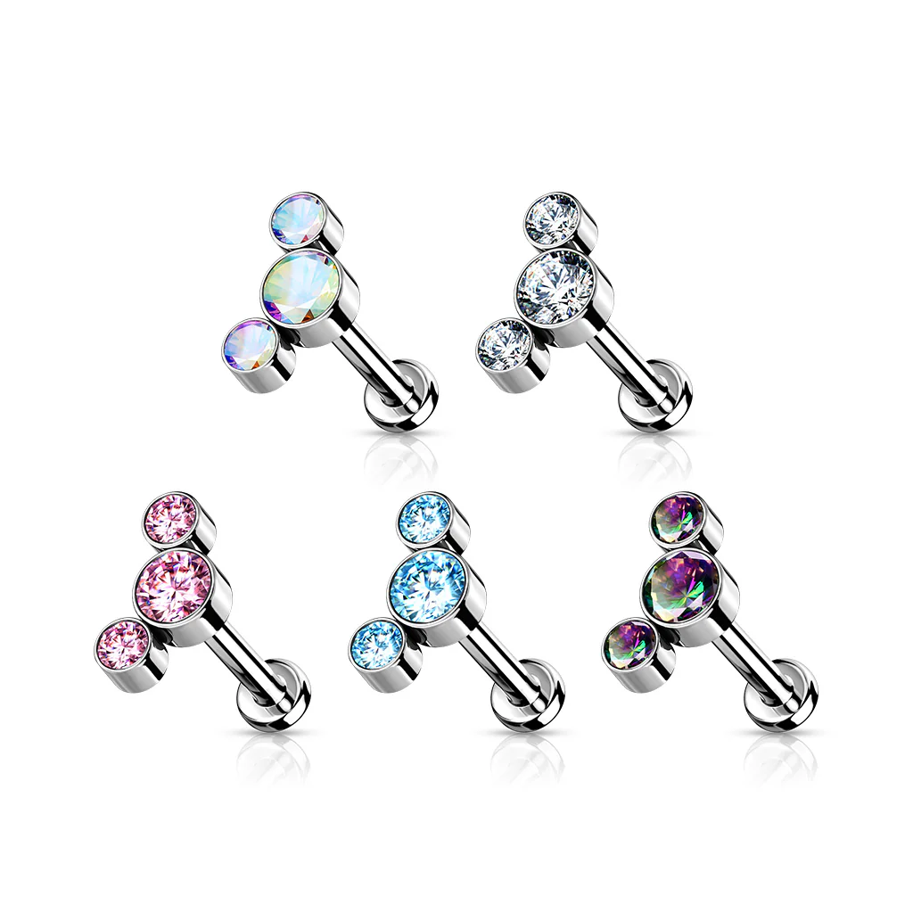 Implant Titanium Threadless Push in 3 CZ Set Labret Cartilage - Image 2