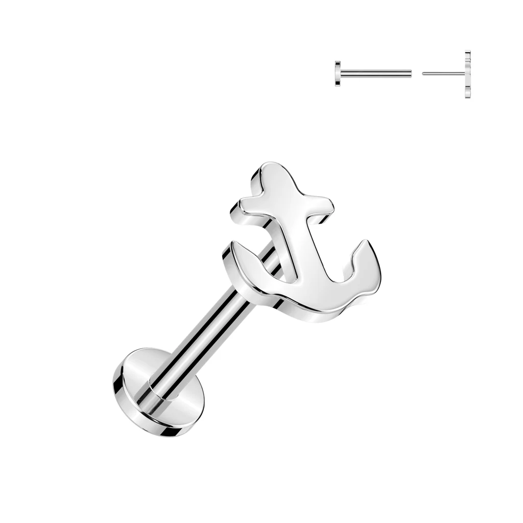 Titanium Threadless Push in Labret Cartilage With Anchor Top - Image 3
