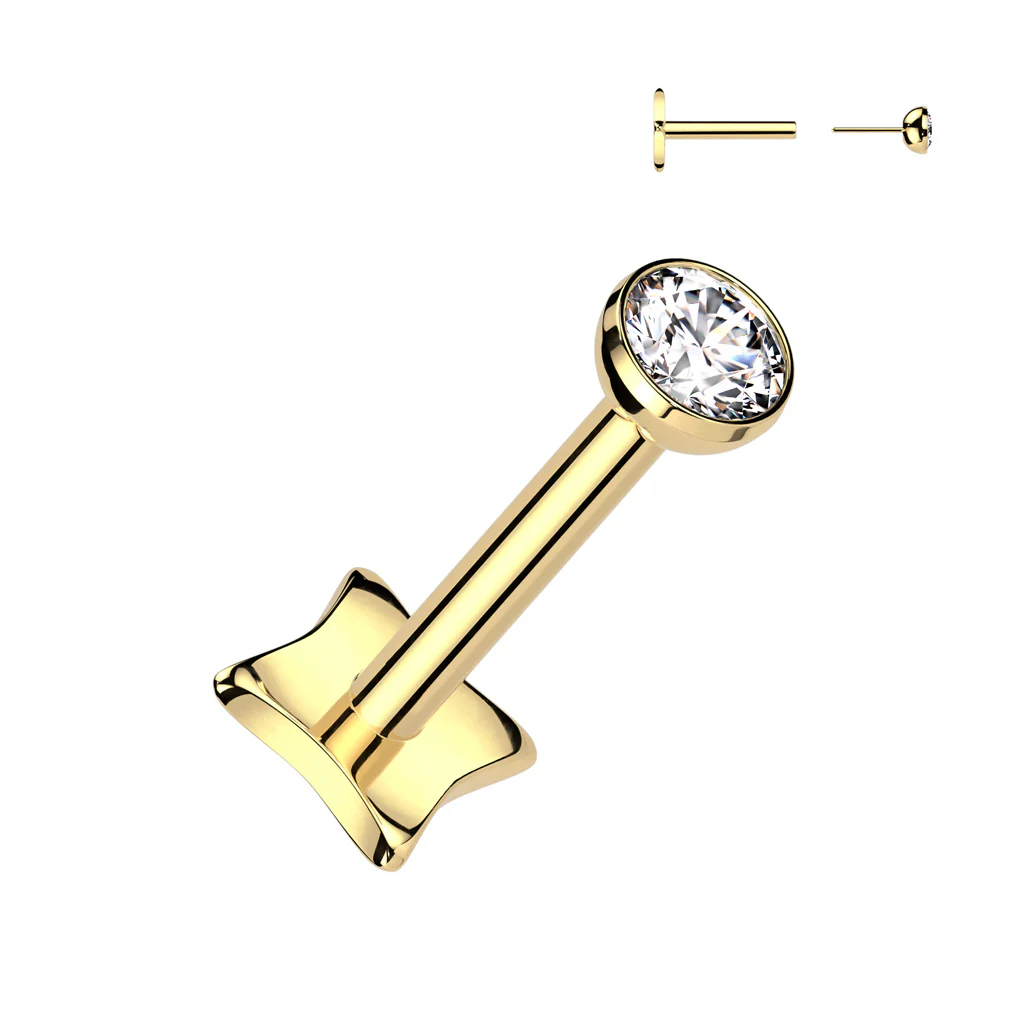 Titanium Threadless Push in Bezel Set CZ Top Labret Cartilage - Image 3