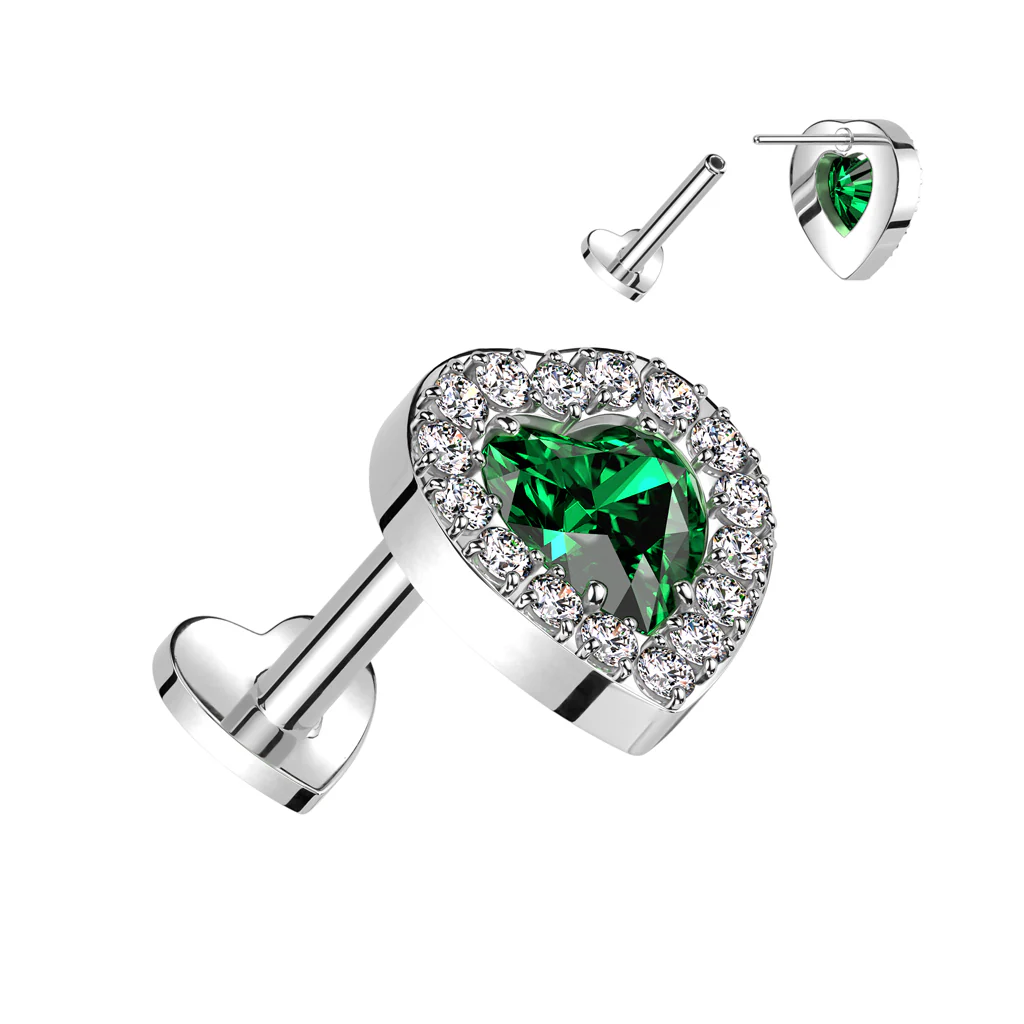 Titanium Threadless Push in Heart CZ Center Labret Cartilage - Image 5