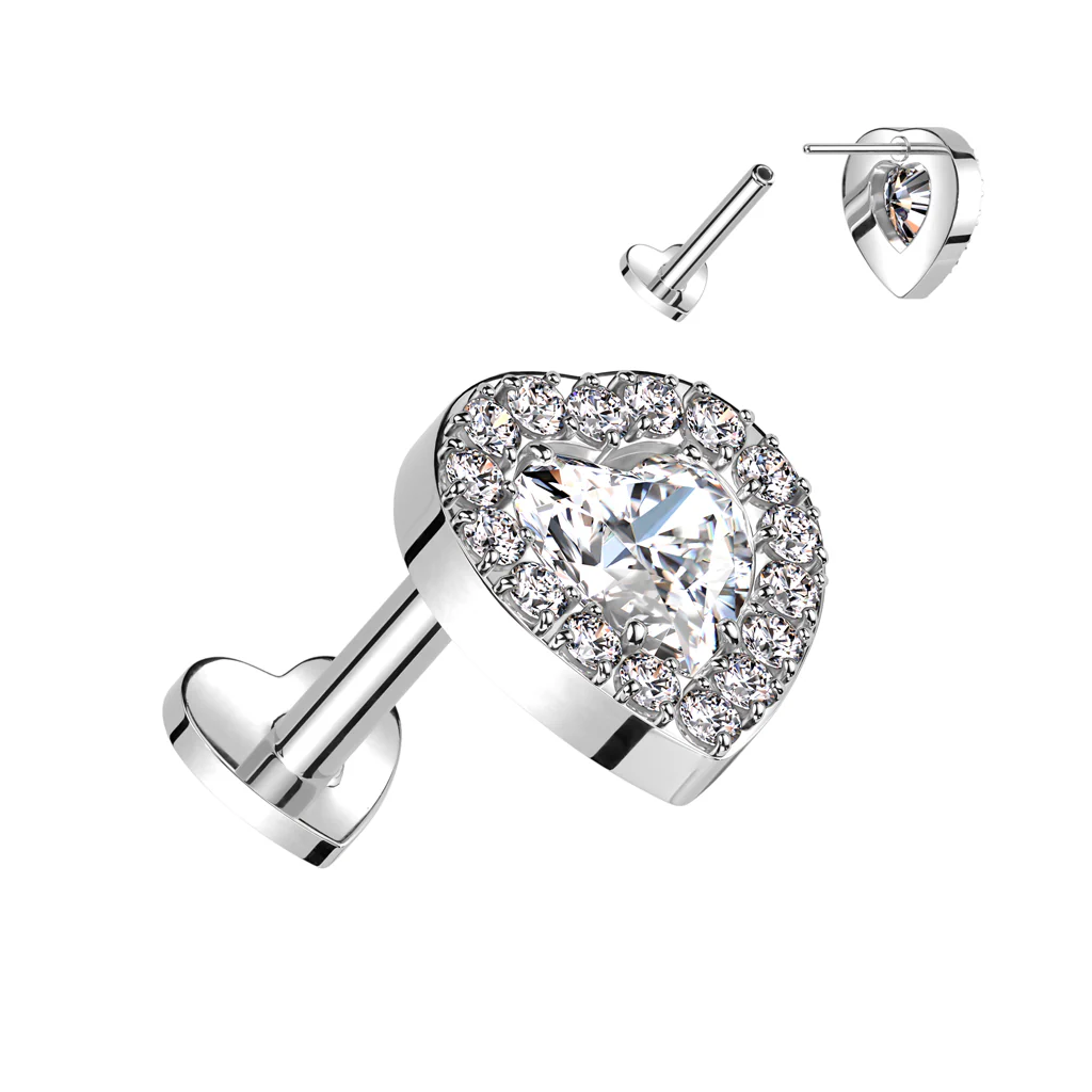Titanium Threadless Push in Heart CZ Center Labret Cartilage - Image 6