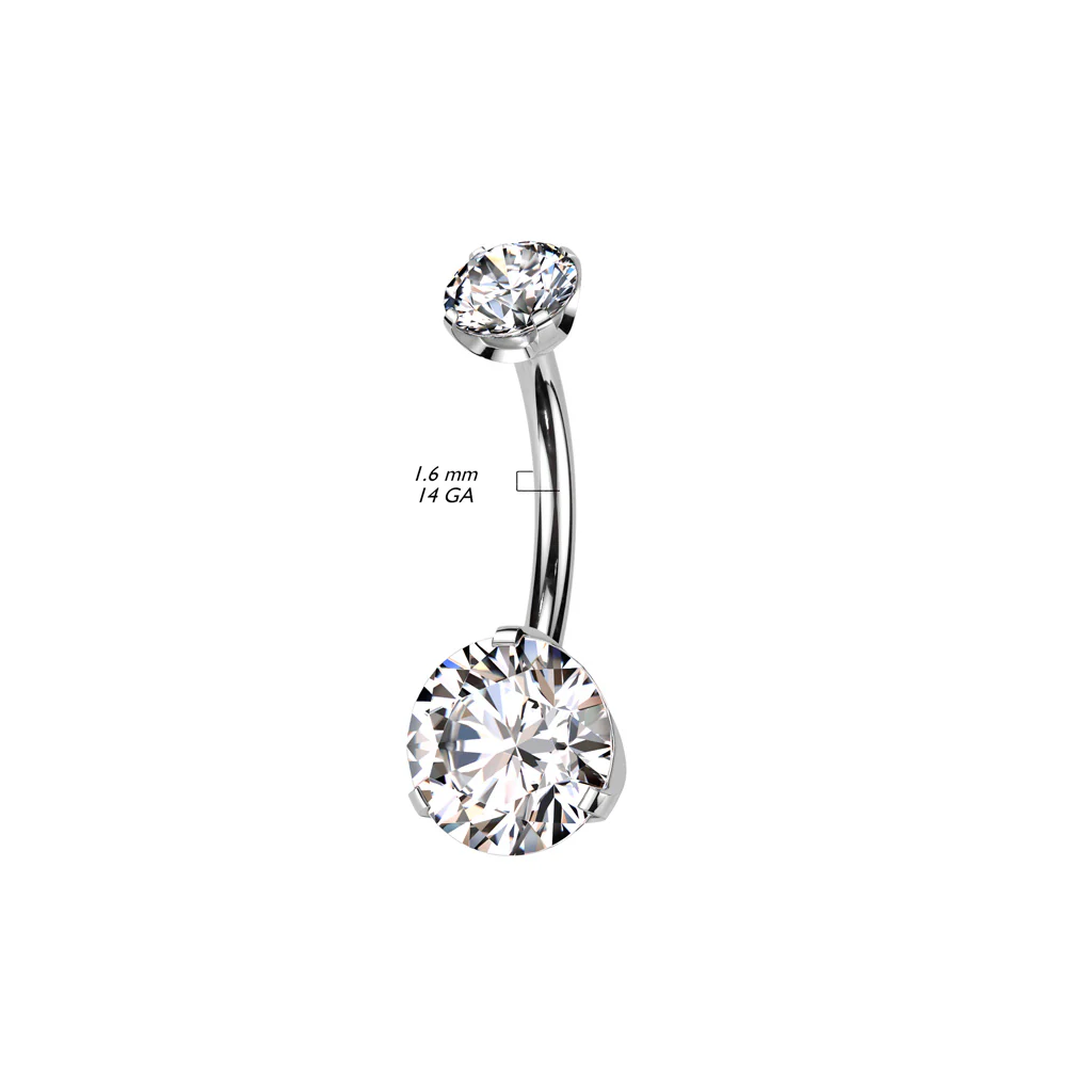 Titanium Threadless Push In Prong Set CZ Belly Button Ring - Image 2