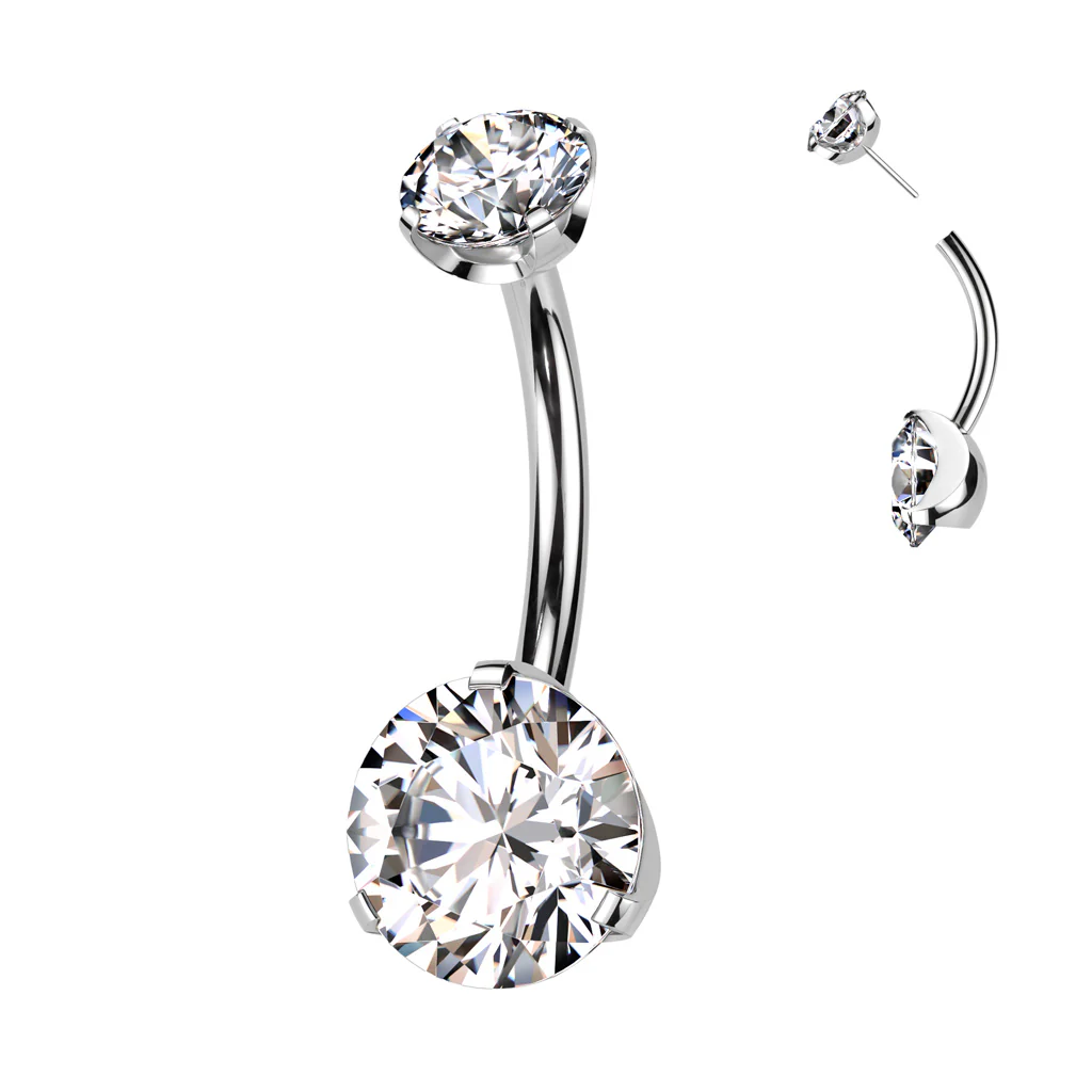 Titanium Threadless Push In Prong Set CZ Belly Button Ring - Image 3