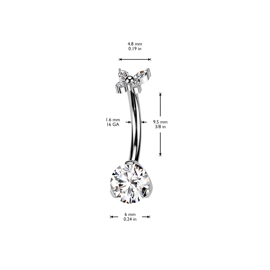 Titanium Threadless Push In CZ & Butterfly CZ Top Belly Button Ring - Image 2