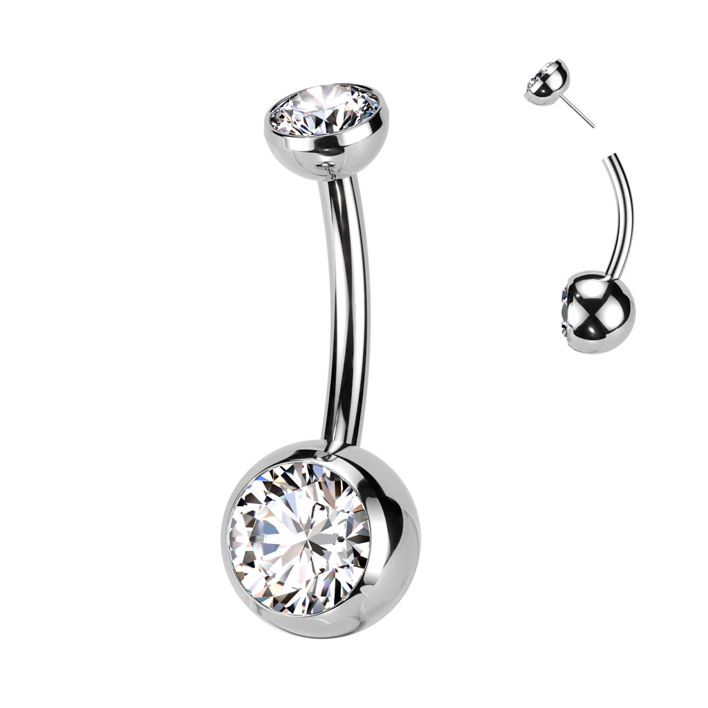 Titanium Threadless Push In Bezel CZ Belly Button Ring - Image 3