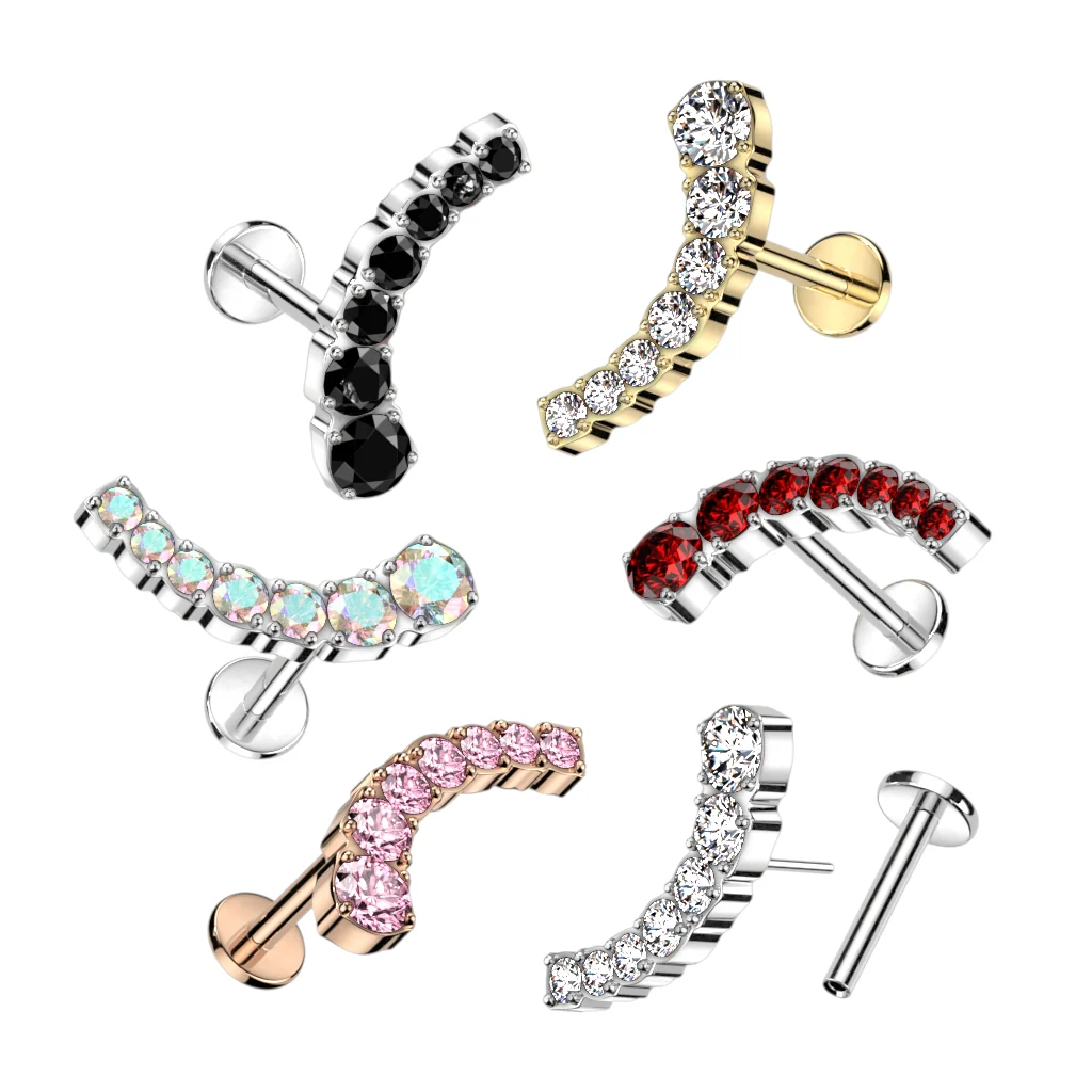 Titanium Threadless Push in 7 CZ Curved Top Labret Cartilage