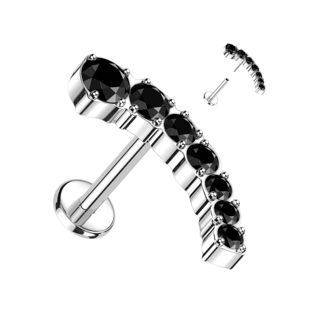 Titanium Threadless Push in 7 CZ Curved Top Labret Cartilage - Image 5