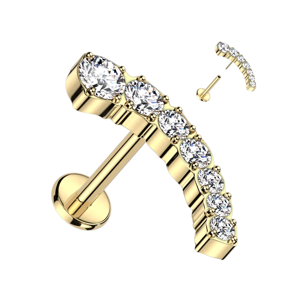 Titanium Threadless Push in 7 CZ Curved Top Labret Cartilage - Image 6