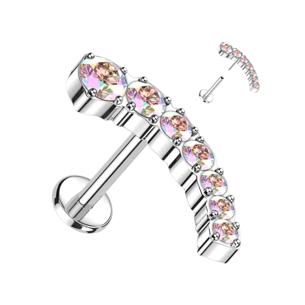 Titanium Threadless Push in 7 CZ Curved Top Labret Cartilage - Image 8