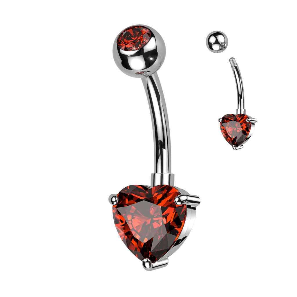 Implant Titanium Heart Prong Set CZ Belly Button Ring - Image 2