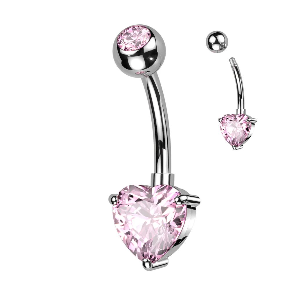 Implant Titanium Heart Prong Set CZ Belly Button Ring - Image 3