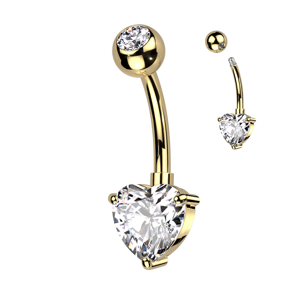 Implant Titanium Heart Prong Set CZ Belly Button Ring - Image 4