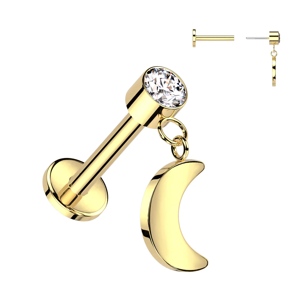 Titanium Threadless Push In Labret With Moon & CZ Top - Image 6