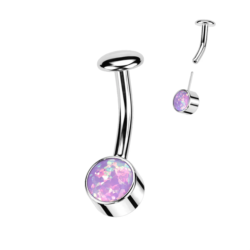 Titanium Threadless Push In Bezel Set Opal Belly Button Ring - Image 3