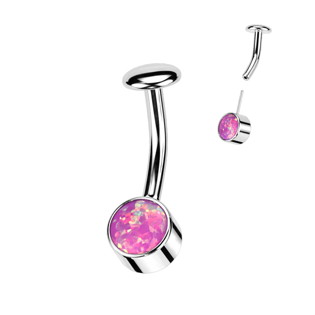 Titanium Threadless Push In Bezel Set Opal Belly Button Ring - Image 4