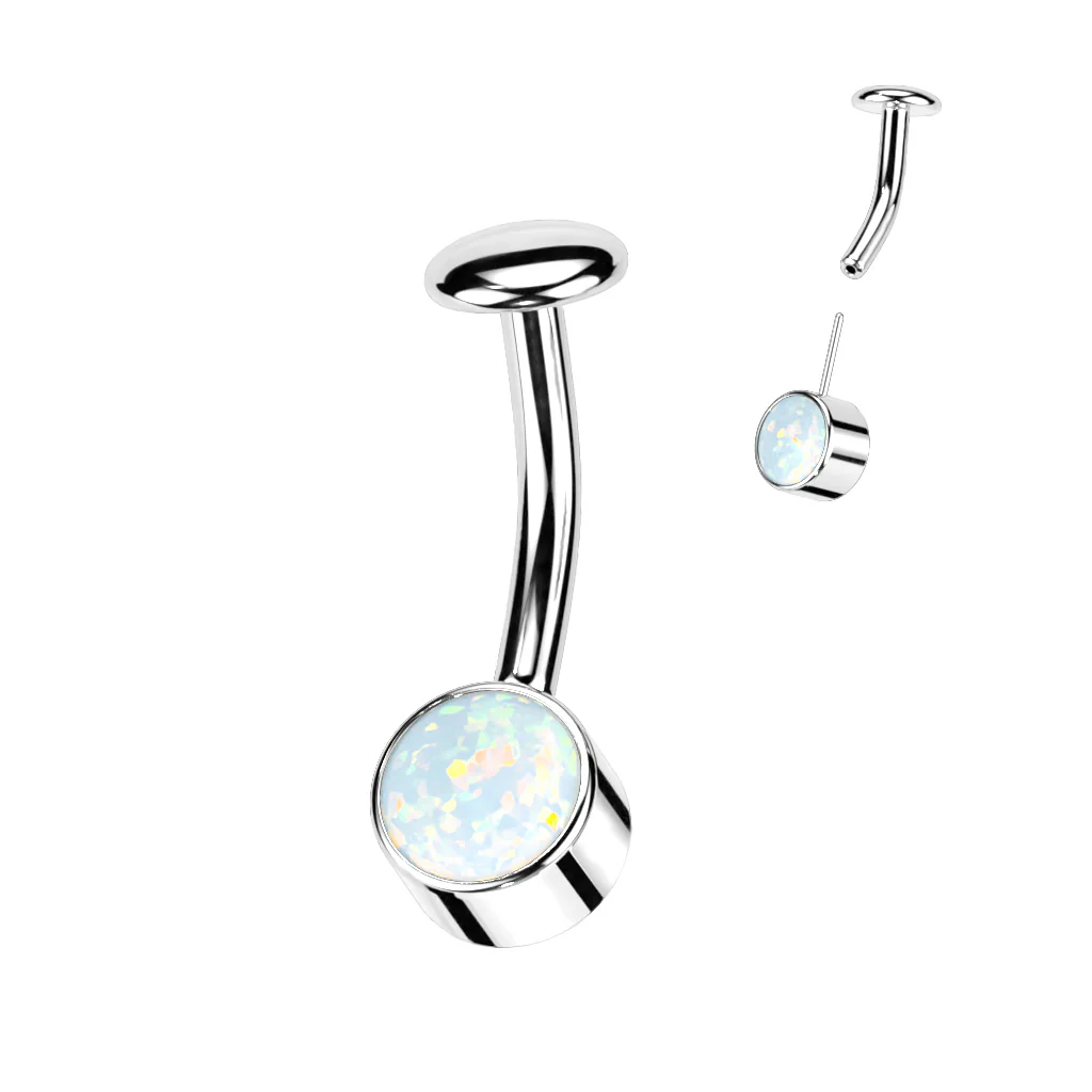 Titanium Threadless Push In Bezel Set Opal Belly Button Ring - Image 5