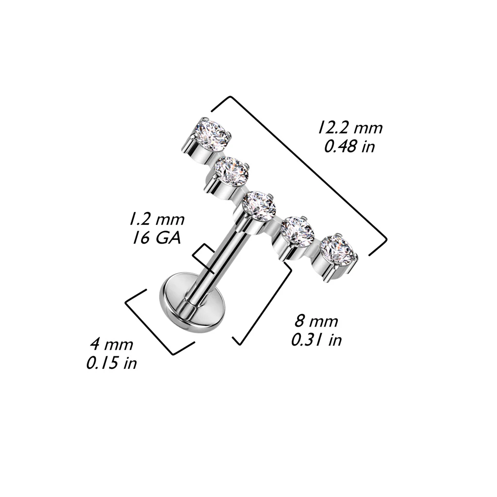 Titanium With 5 Round CZ Curved Top Labret Ear Cartilage Tragus - Image 2