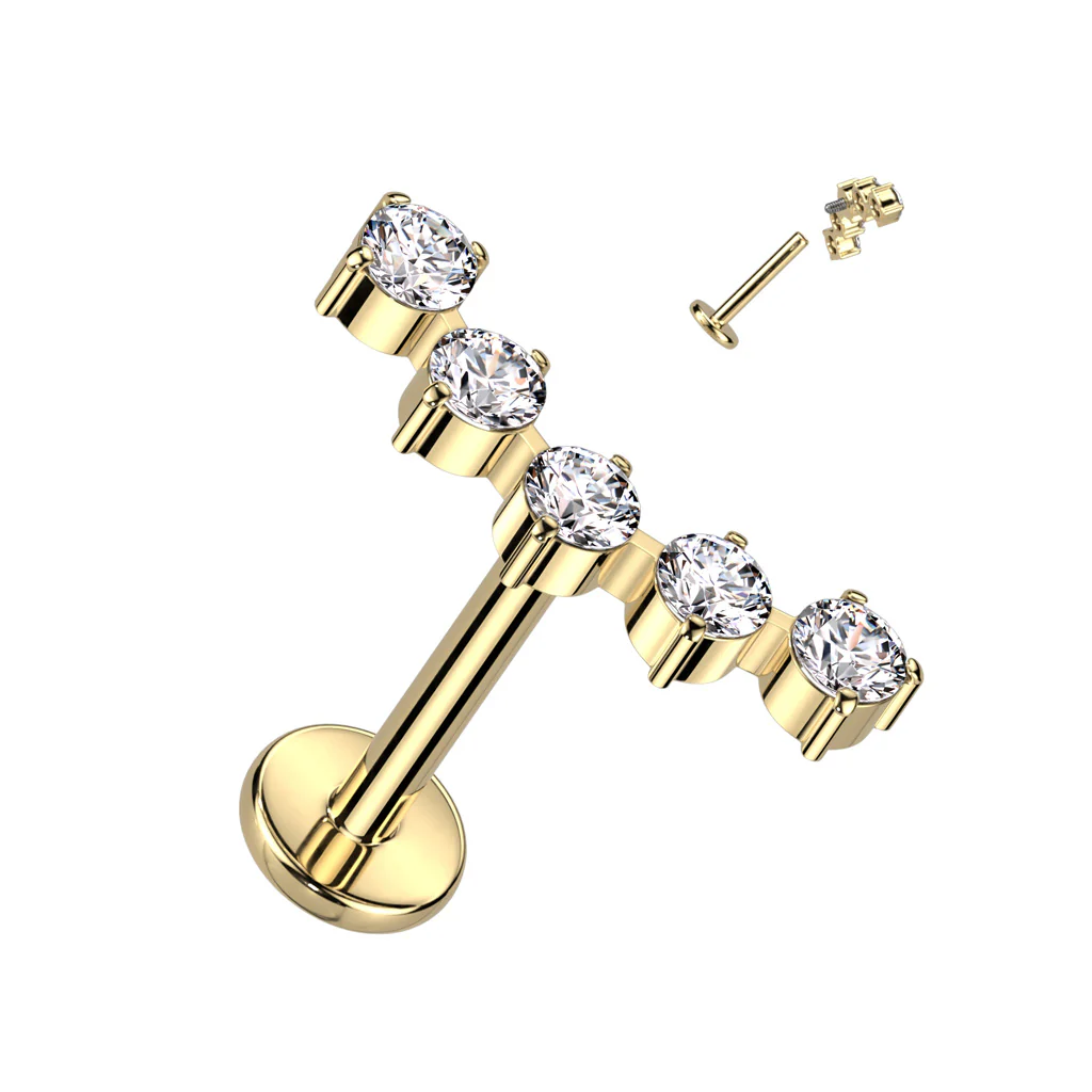 Titanium With 5 Round CZ Curved Top Labret Ear Cartilage Tragus - Image 3