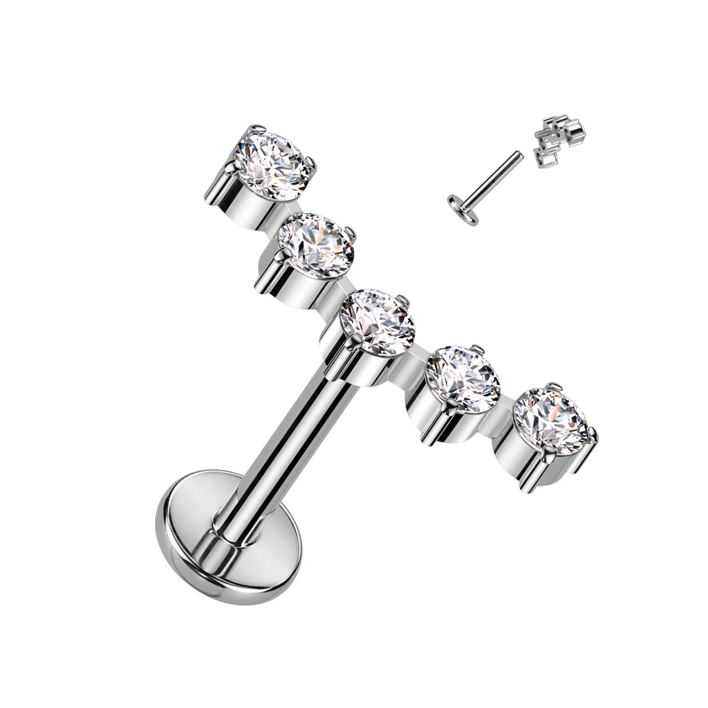 Titanium With 5 Round CZ Curved Top Labret Ear Cartilage Tragus - Image 4