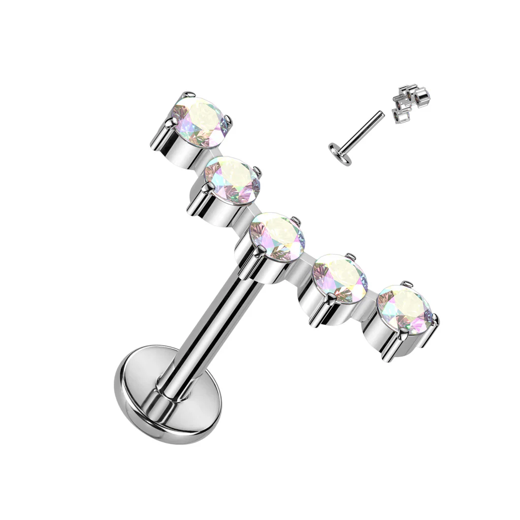Titanium With 5 Round CZ Curved Top Labret Ear Cartilage Tragus - Image 5