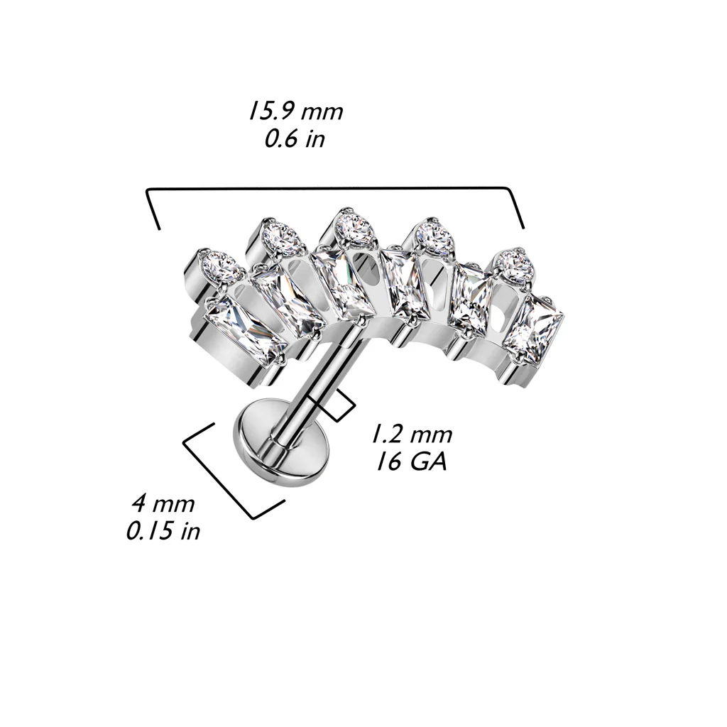 Titanium Labret With Baguette & Round CZ Fan Ear Cartilage Tragus Daith - Image 2