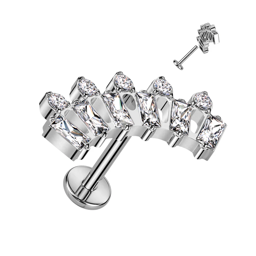 Titanium Labret With Baguette & Round CZ Fan Ear Cartilage Tragus Daith - Image 3