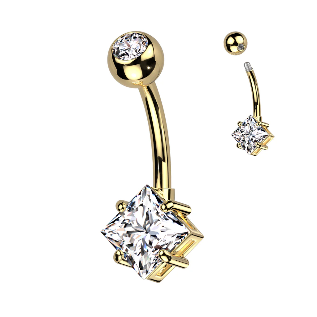 Titanium With CZ Top Ball & Diamond Prong Set CZ Belly Button Ring - Image 4