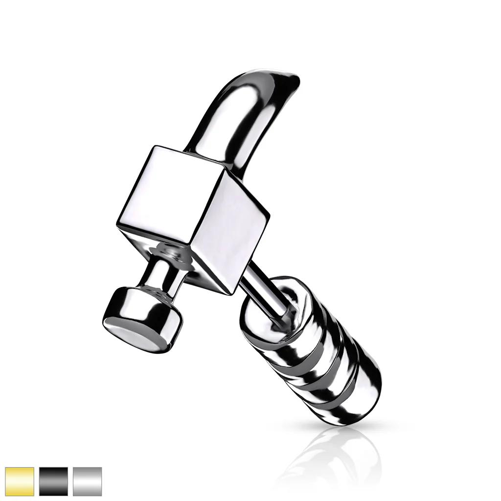 Claw Hammer 316L Surgical Steel Tragus Cartilage Barbell - Image 2