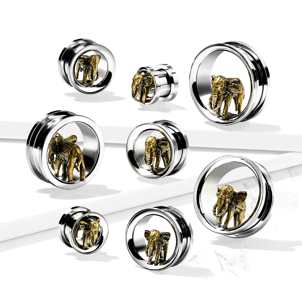 Gold Elephant 316L Surgical Steel Screw Fit Flesh Tunnel Plugs