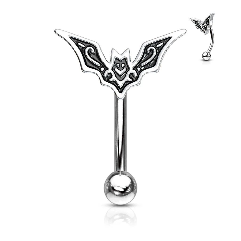 Bat Top 316L Surgical Steel Curve Barbells Eyebrow Ring Rook Snug Piercing - Image 3