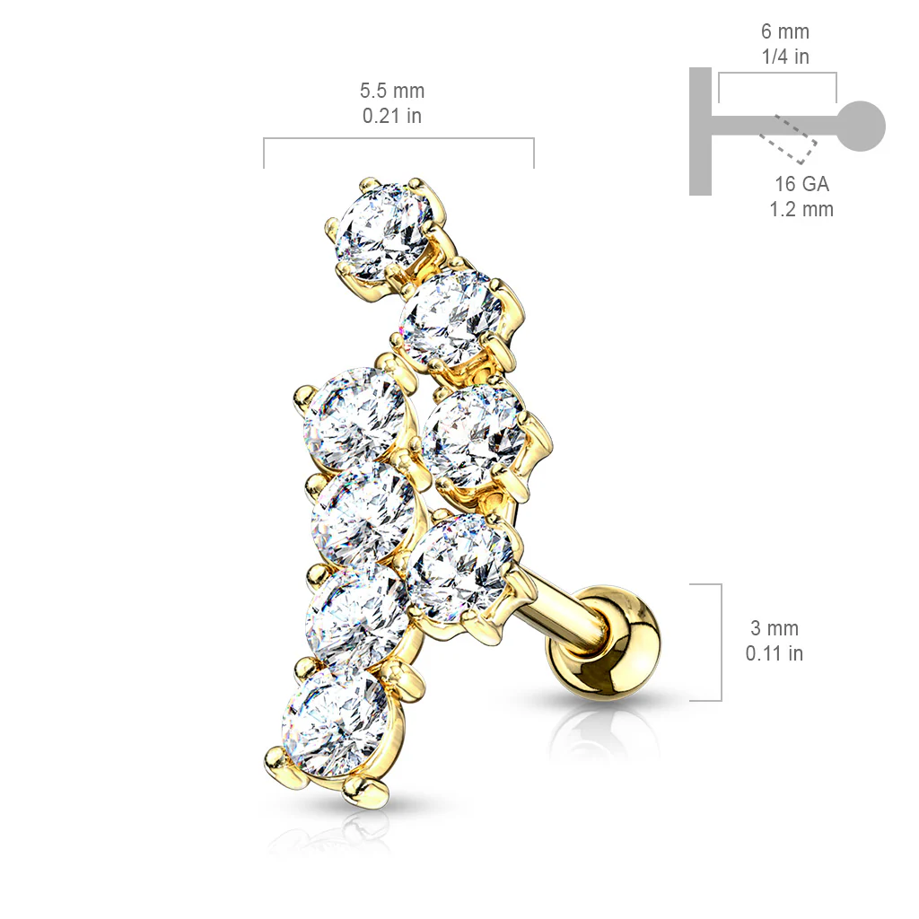 Double Curved Lined CZ Top Ear Cartilage Helix Daith Tragus Barbell Studs - Image 3