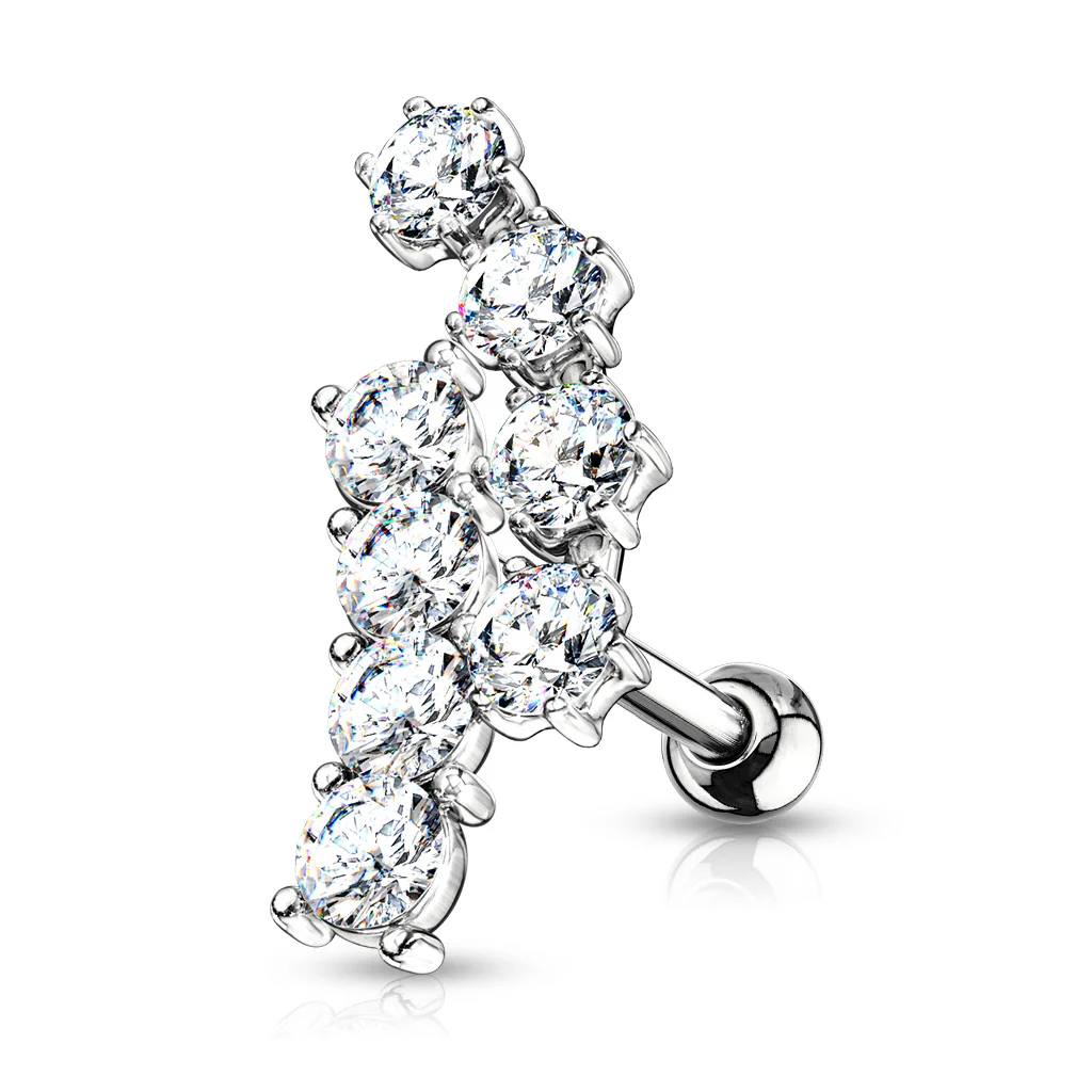 Double Curved Lined CZ Top Ear Cartilage Helix Daith Tragus Barbell Studs - Image 4