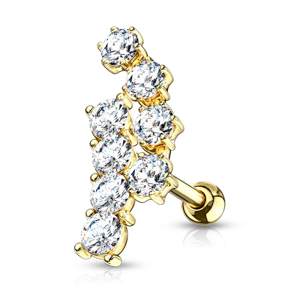 Double Curved Lined CZ Top Ear Cartilage Helix Daith Tragus Barbell Studs - Image 5
