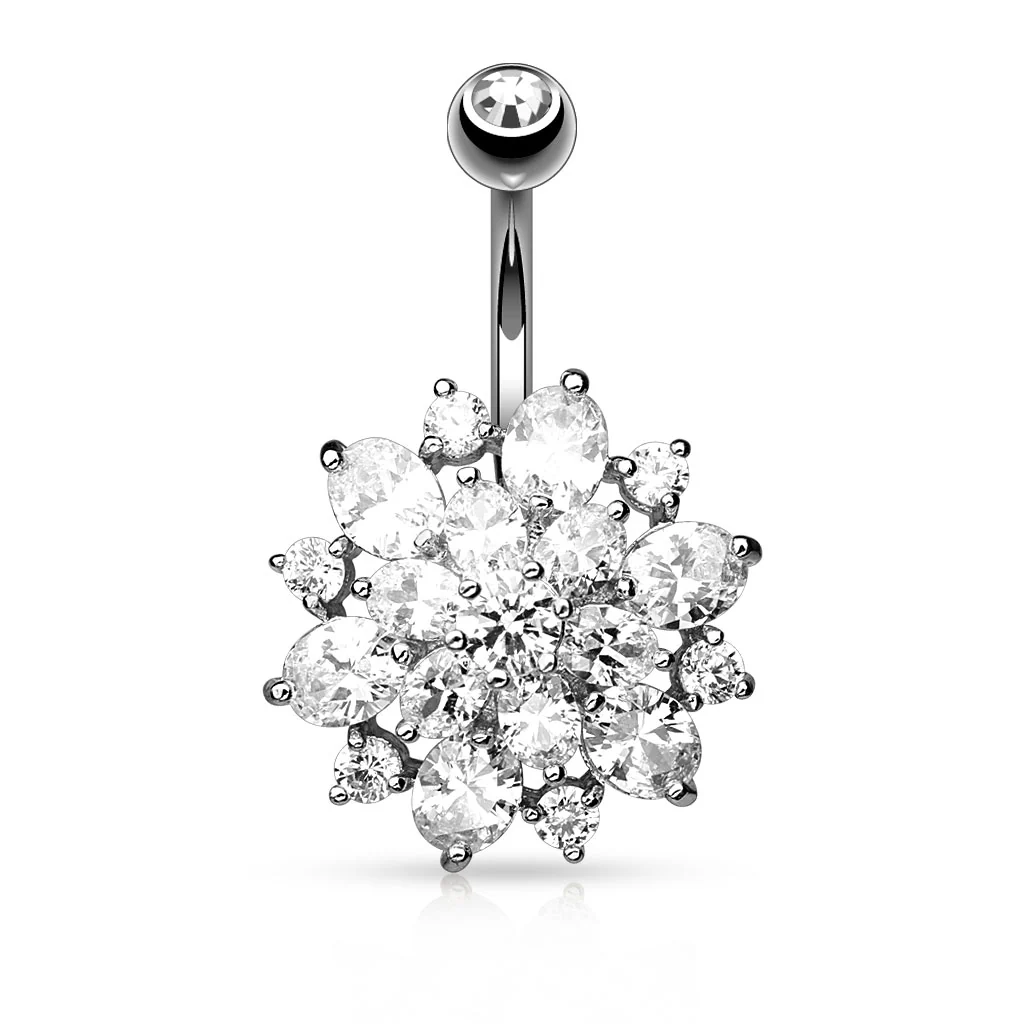 Dahlia CZ Cluster 14K Gold Plated Navel Belly Button Ring - Image 2