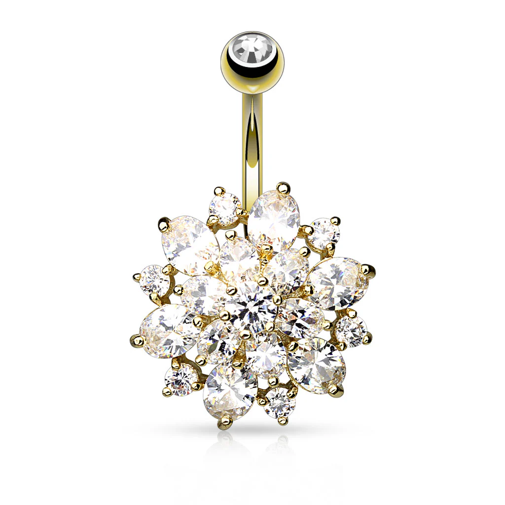 Dahlia CZ Cluster 14K Gold Plated Navel Belly Button Ring - Image 3