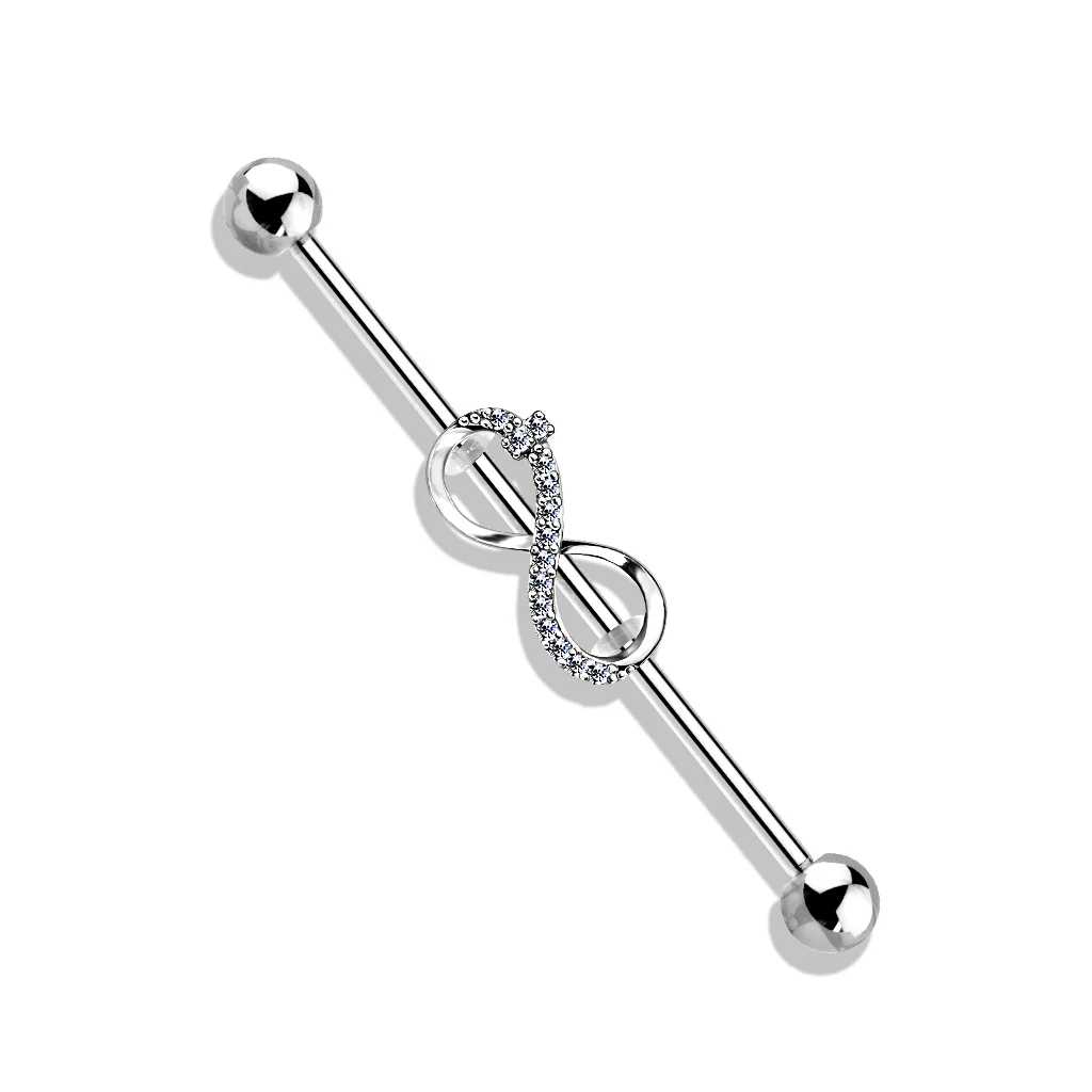 CZ Paved Infinity 316L Surgical Steel Industrial Barbells - Image 2