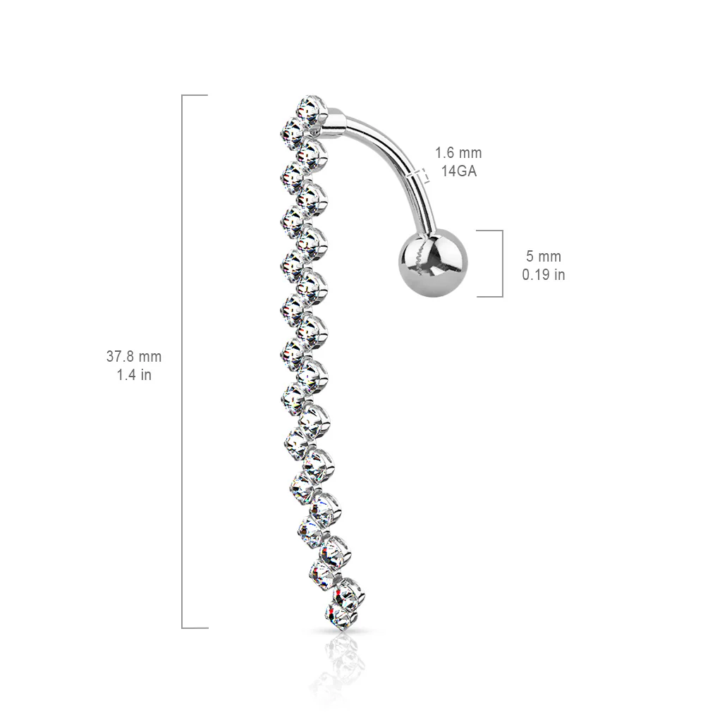 38 mm CZ Paved CZ Zig Zig Line 316L Surgical Steel Belly Button Navel Rings - Image 5