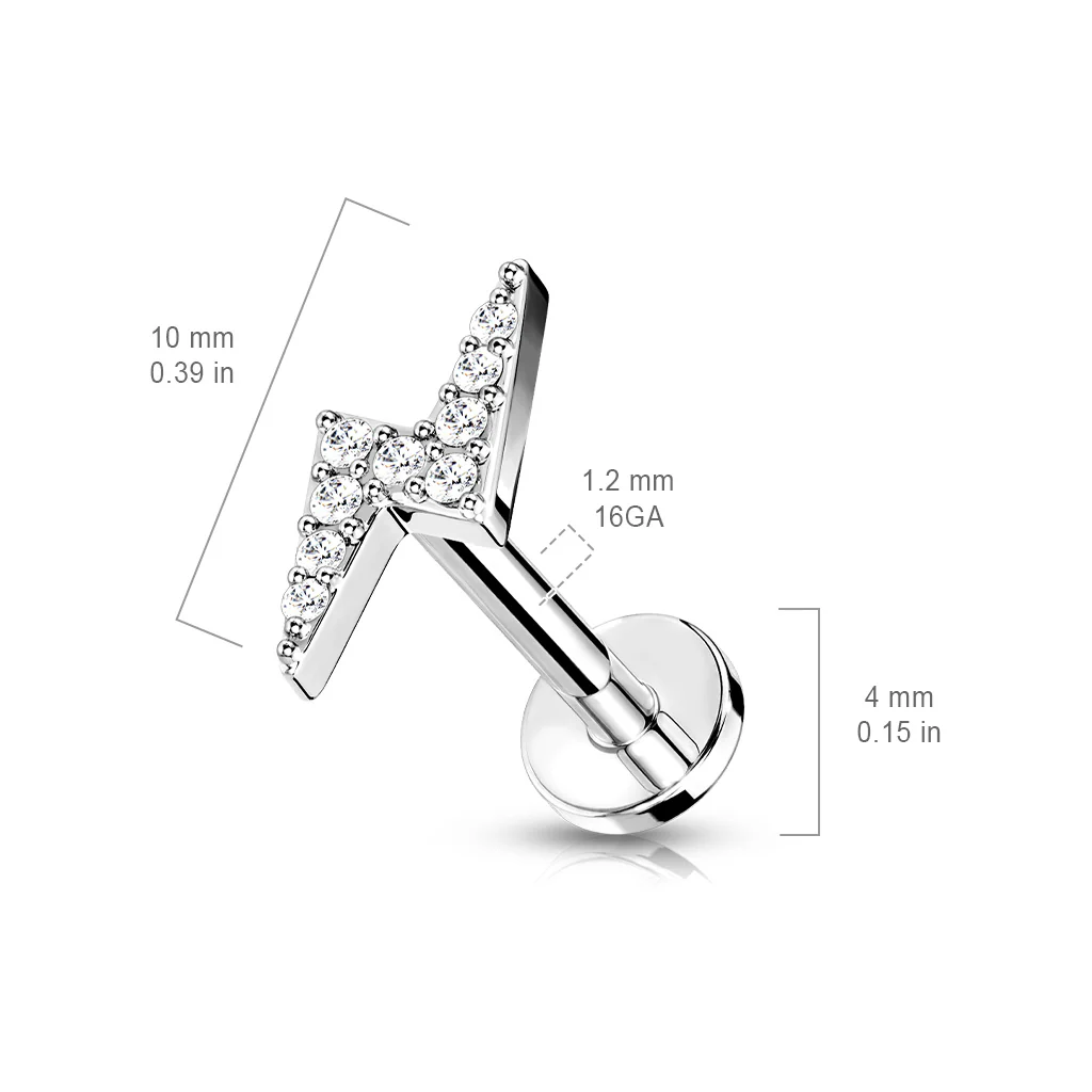 Paved CZ Lightning Bolt Top Labret Tragus Snug Ear Cartilage Helix Studs - Image 3
