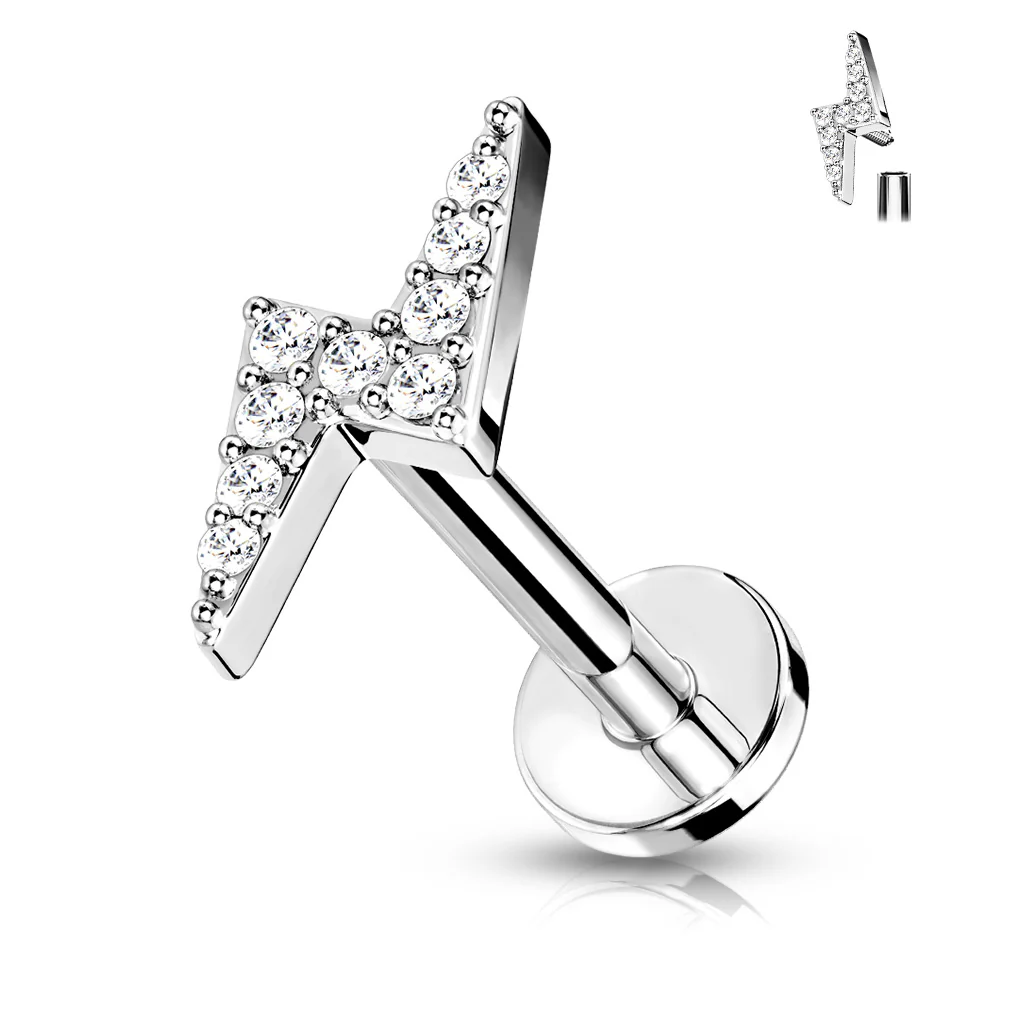 Paved CZ Lightning Bolt Top Labret Tragus Snug Ear Cartilage Helix Studs - Image 4