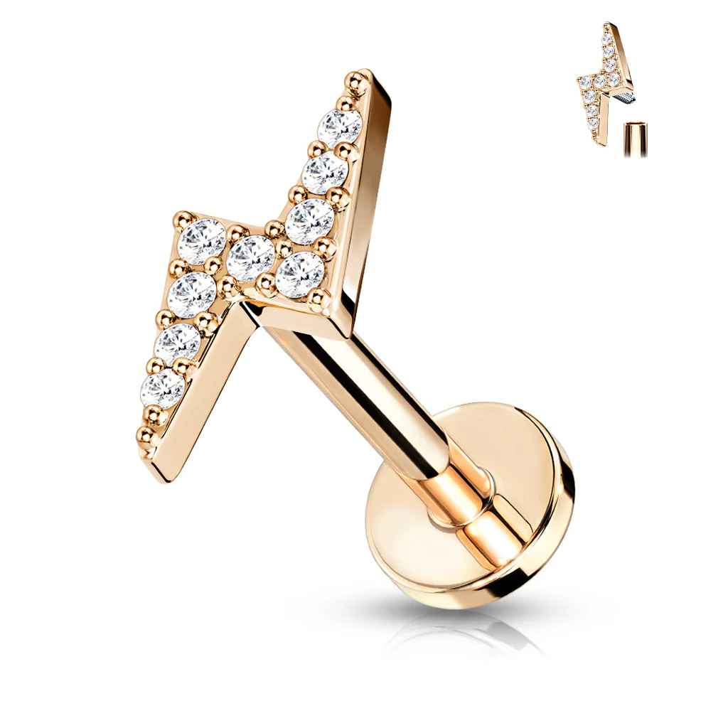 Paved CZ Lightning Bolt Top Labret Tragus Snug Ear Cartilage Helix Studs - Image 5