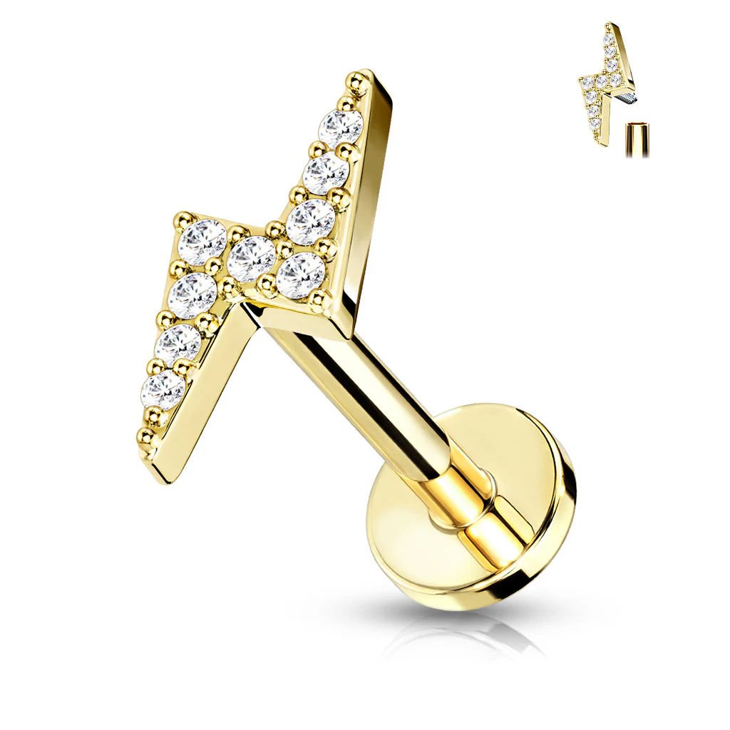 Paved CZ Lightning Bolt Top Labret Tragus Snug Ear Cartilage Helix Studs - Image 6