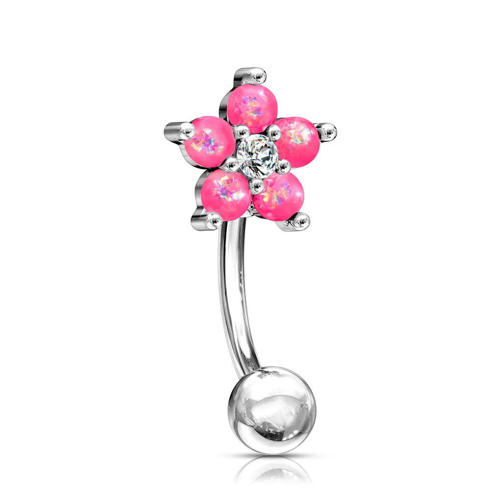 CZ With Opal Glitter Flower Curve Barbells Eyebrow Ring Rook Snug Piercing - Image 2